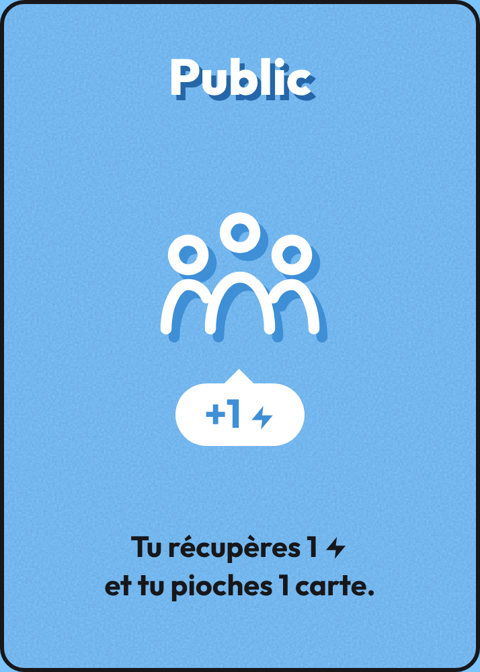 Carte Parcours Public : on récupère 1 énergie et on pioche 1 carte
